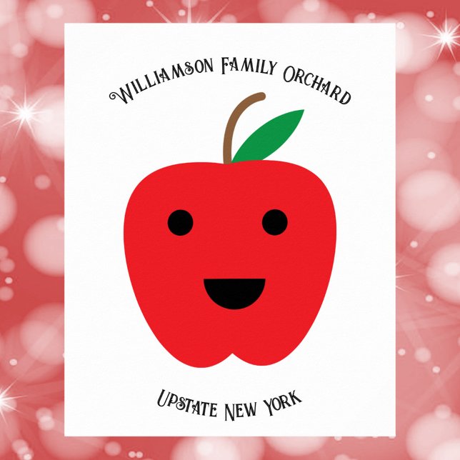 Poster Apple Red Kawaii Orchard Personalize (A poster with a red kawaii apple and text you can personalize)