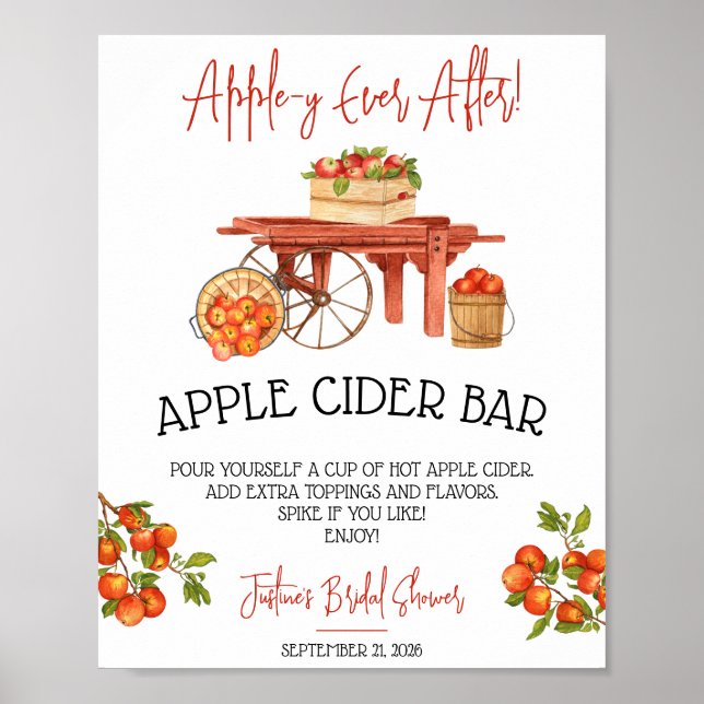 Poster Apple-y Para Sempre! Chuveiro de Noiva Bar de Cidr (Frente)