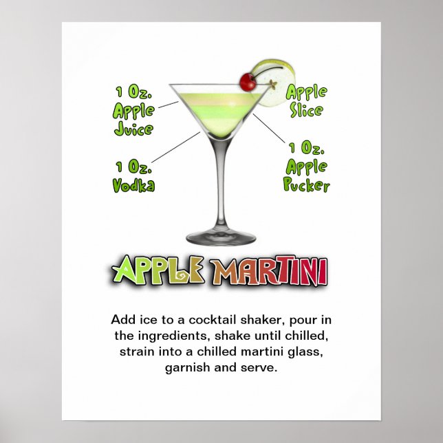 Poster Appletini - Apple Martini Cocktail Recebe 16"x20" (Frente)