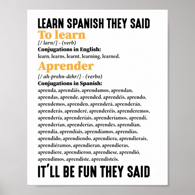 Poster Aprenda Espanhol Será Divertido Que Eles Disseram  (Frente)