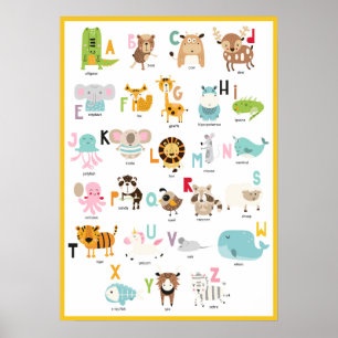 Poster Aprenda o alfabeto Alfabeto de animais laranja a