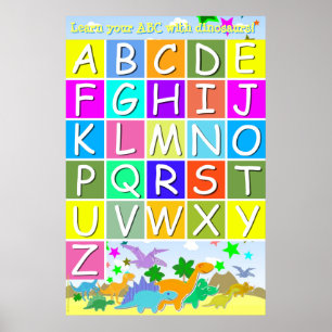 Poster Aprenda seu ABC com Dinossauros Lendo Letras