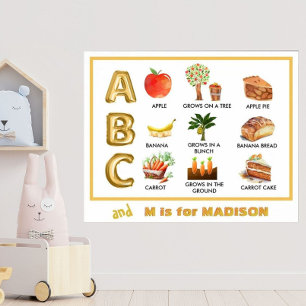 Poster Aprendizado Divertido ABC Maçã Banana História do 