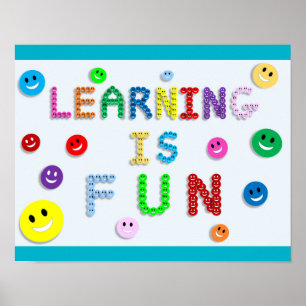 PÔSTER APRENDIZAGEM É DIVERTIDO FACES FELIZES MOTTO DA E