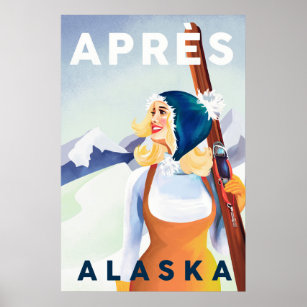 Poster "Apres Ski Alaska", Legal Vintage Pinup Girl esqui