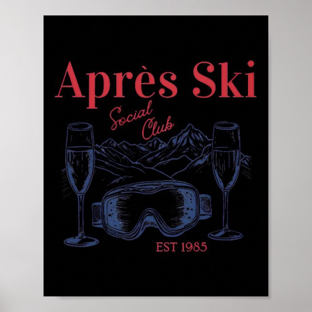 Poster Apres Ski Social Club Bebendo Mulheres no inverno (Frente)