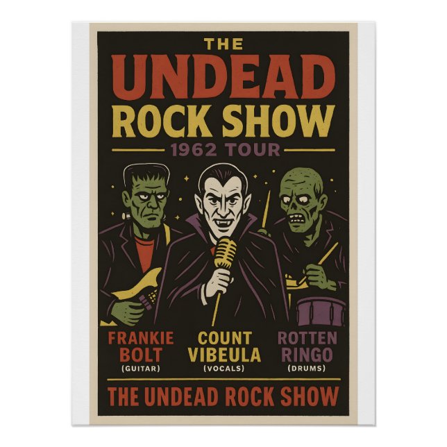 Pôster Apresentação do Rock Unbect 1962 Tour Art Impressã (Frente)