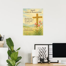 Poster April Birthday Bible Verse Cross and Resurrection