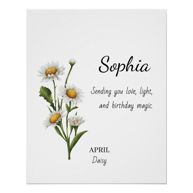 Pôster April Daisy Personalized Birthday (Frente)