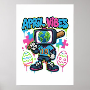 Poster April Vibes Retro TV Head: Uma Colagem de Grafite 
