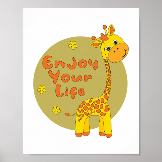 Poster Aproveite a sua vida, a girafa amarela Kawaii (Frente)