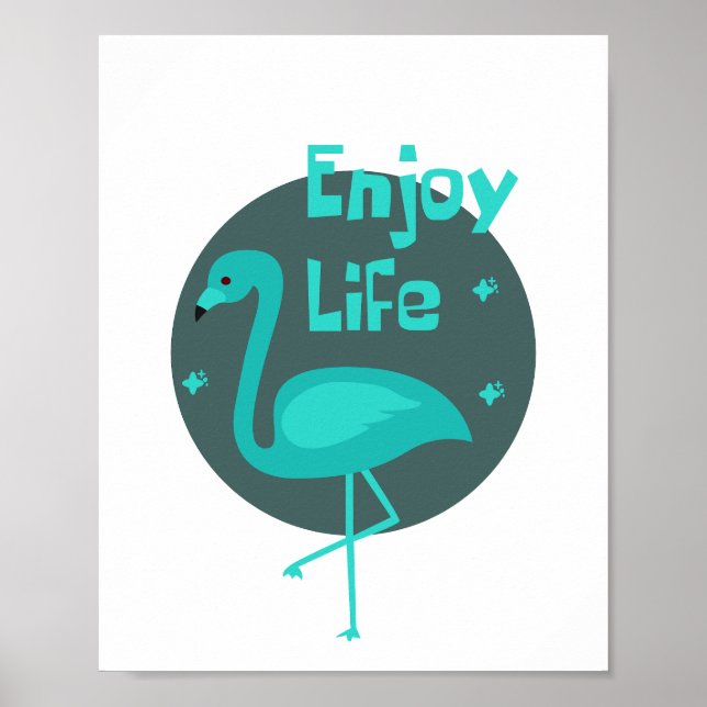Poster Aproveite a vida Kawaii belo flamingo azul e escur (Frente)