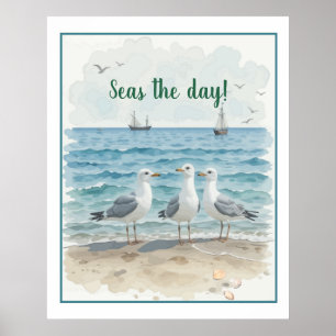 Poster Aproveite o Dia Diversão Citação Praia