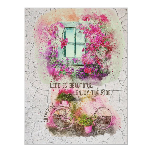 Pôster Aproveite o passeio | Bicicleta De Aquarela Com Fl (Frente)