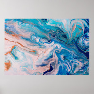Poster Aproximação do mármore branco e azul-abstrato