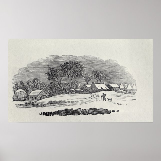 Pôster Aproximando uma vila no inverno (Frente)