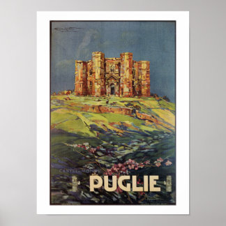 Poster Apulia Castle del Monte vintage viagem italiano