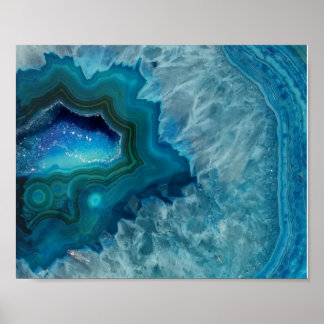 Poster Aqua Blue Agate Crystal Geode Night
