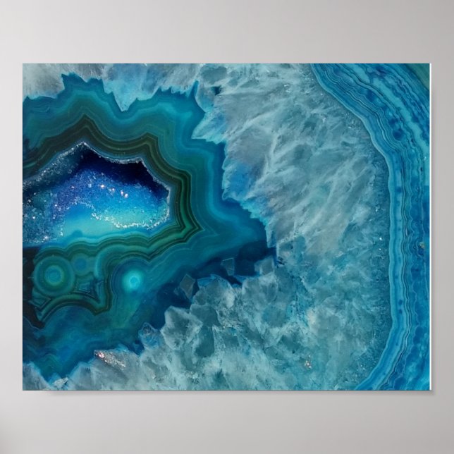 Poster Aqua Blue Agate Crystal Geode Night (Frente)