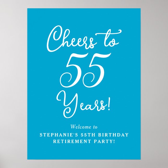 Poster Aqua Blue Cheers para 55 anos de festa de aposenta (Frente)