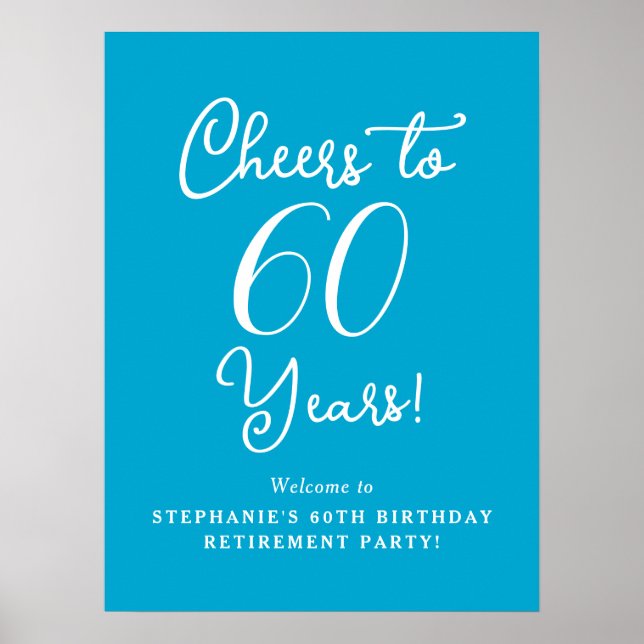 Poster Aqua Blue Cheers para 60 anos de aposentadoria bem (Frente)