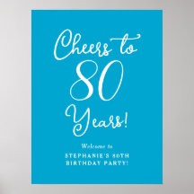 Aqua Blue Cheers para 80 anos Sinal de boas-vindas