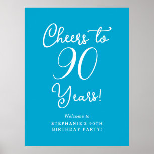 Poster Aqua Blue Cheers to 90 Anos Aniversário Sinal de B