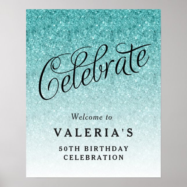 Poster Aqua Blue Glitter Celebra as Boas-vindas (Frente)