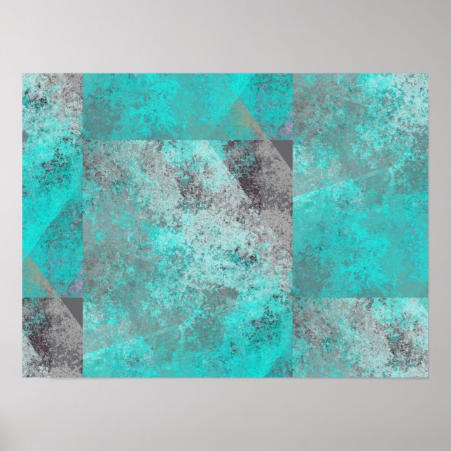 Poster Aqua Blue Turquoise e Cinza modernas em apuros (Frente)