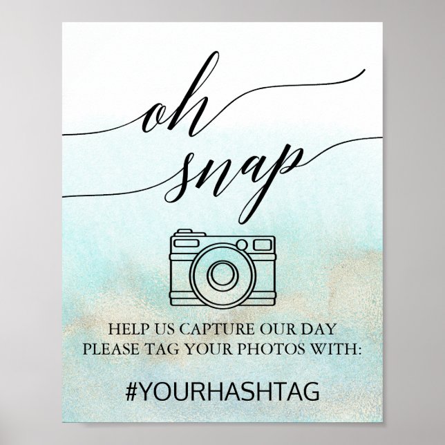 Poster Aqua e Dourada Watercolor Beach - Sinal de snap (Frente)