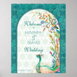 Poster Aqua green teal Arabian floral bem-vindo