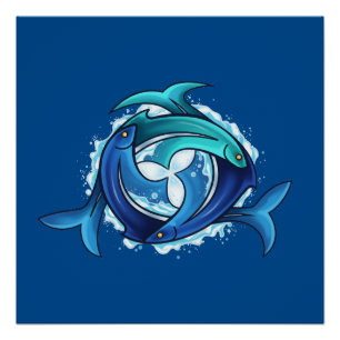 Pôster Aqua Harmony: Trinidade de Peixes Interligados