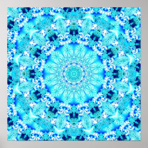 Poster Aqua Lace, Delicado, Abstrato Mandala