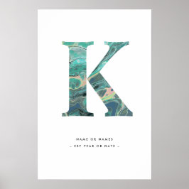 Poster Aqua Marble - Letra K inicial com personalização
