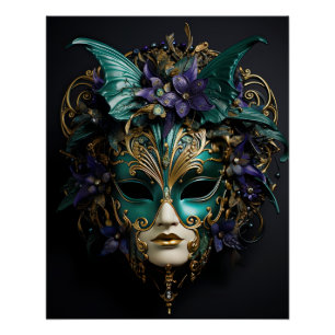 Pôster Aqua Mascarada Máscaras Mardi Gras Drama