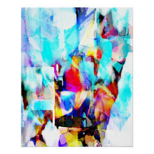Pôster Aqua Rosa Azul Pintor Amarelo Espalha Design de Ar