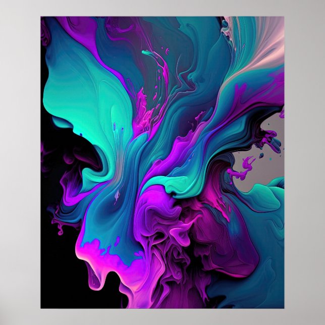 Poster Aqua roxa Turquesa Linda Abstrato Fluid Art (Frente)