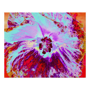 Pôster Aqua tropical abstrato e flor de hibisco roxa