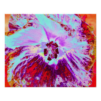 Pôster Aqua tropical abstrato e flor de hibisco roxa