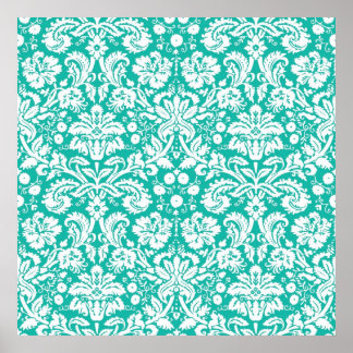 Pôster Aqua Turquoise Teal cor damasco