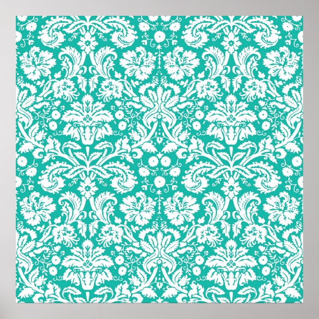 Pôster Aqua Turquoise Teal cor damasco (Frente)