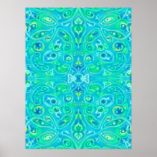 Poster Aquamarine Arabesque Bohemian Pattern