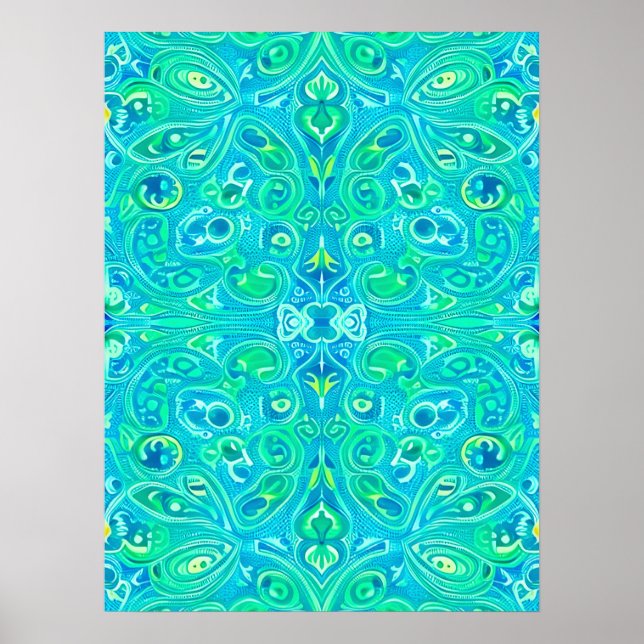 Poster Aquamarine Arabesque Bohemian Pattern (Frente)