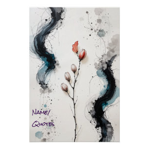 Pôster Aquarela Abstrata Minimalista com Galho e Tinta