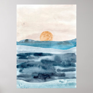 Poster Aquarela abstrato mar paisagem arte moderna oceano