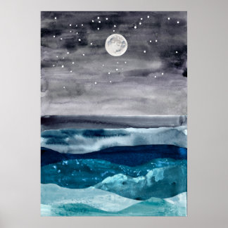Poster Aquarela abstrato mar paisagem arte moderna oceano