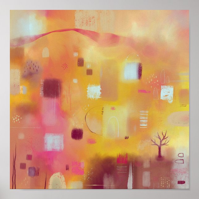Poster Aquarela Amarela Abstrata Moderna (Frente)
