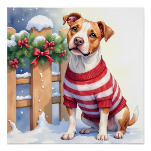 Pôster Aquarela American Pit Bull Terrier Festivo