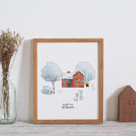 Poster Aquarela Animais de inverno e Casa<br><div class="desc">Aquarela Animais de inverno e Poster de Casa. Arte de Muro de Natal,  Imprimível de Natal,  Impressão de Floresta de Inverno,  animal de Natal</div>