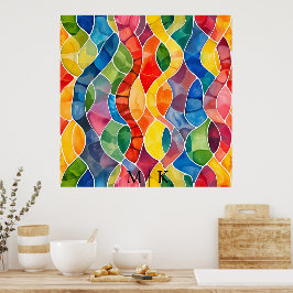 Poster Aquarela Arco Arco-Íris Vidro Estampado